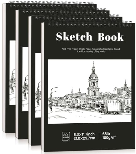 Wsicse A4 Spiral Sketchbook 4 Pack, 30 Sheets, Hardback, Dark Green