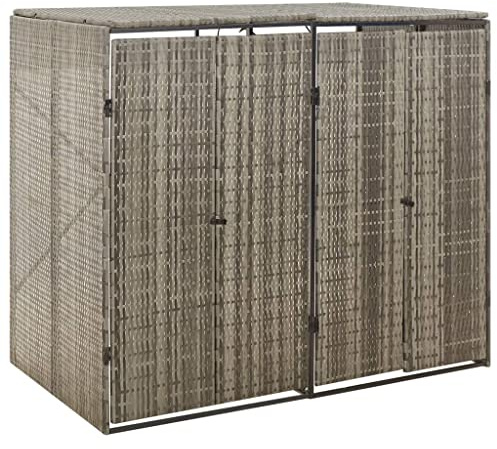 Solivagant Cobertizo para 2 contenedores Basura ratán PE Gris 140x80x117cm,Gris,18.6kg