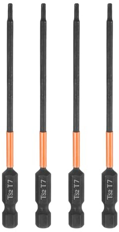 sourcing map 4pcs T7 Torx Testa Cacciavite Bit 4 (100mm) Lungo 1/4 Hex Shank Magnetico Nessun Foro A Prova di Manomissione 6 Point Star Screw Driver Drill Bit Fosfato S2 Acciaio Utensili Elettrici