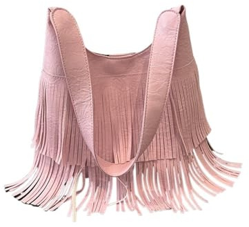 SDIUAKBV Fransväska axelväska retro tofs stor kapacitet vinter casual tote enkelt sätt för resor (rosa)