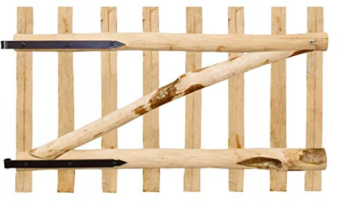 QJBSAVVA Cancello di recinzione a una sola anta in legno di nocciolo, 100 x 60 cm, robusto cancello da giardino in legno naturale per staccionata, cancello da cortile con cerniere e raccordi, per