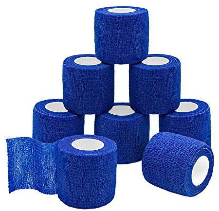 QiGui 8 Rollen Selbsthaftende Cohesive Bandage Haftbandage Verband Fixierverband elastische Binde Pflasterverband Für Finger, Hand, Zehen Und Füße 5cm X 4.5m (Blau)