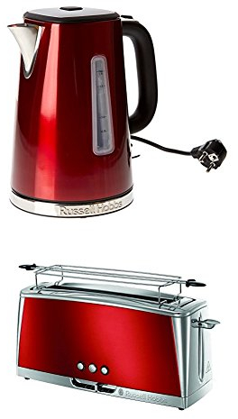 Russell Hobbs 23210-70 Bouilloire Luna Rouge Solaire, 1, 7L Rouge chromé 1, 7 Litre, 2400 + Russell Hobbs 23250-56 Luna Grille-pain avec Longue fente Rouge chromé 1420 W