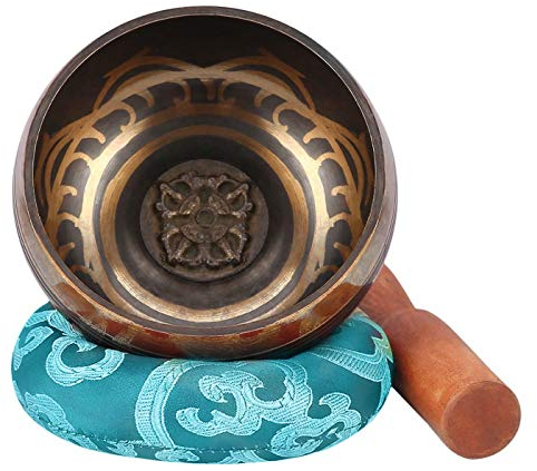 Tibetische Klangschale Set,Klangschalen Set 9.5cm Traditionelle Klangschale mit Holzstreicher und handgenähtem Kissen für Meditation Chakra Heilung Gebet,Yoga und Heilung