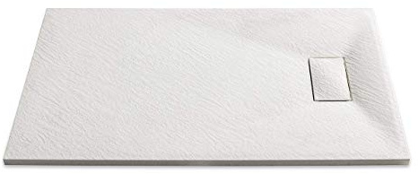 Piatto Doccia Arredo Arredamento Bagno Spessore 2.6 Cm In Resina Effetto Pietra Stone Ardesia Antiscivolo Filopavimento Riducibile Indistruttibile Con Griglia Di Copertura Bianco (70 x 160 Cm)