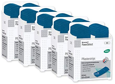 Werosmart® Pflasterspender-Einsätze Pflasterstrips 7,2 x 2,5 cm VE (5 Stück) Vorratspackung (Textil | Blau | Detektierbar)