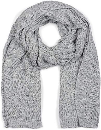 styleBREAKER Unisex stickad halsduk med vågmönster, enfärgad vinter stickad halsduk enfärgad, lös stickad, hålstickad mönster 01018163, LJUSGRÅ, One size