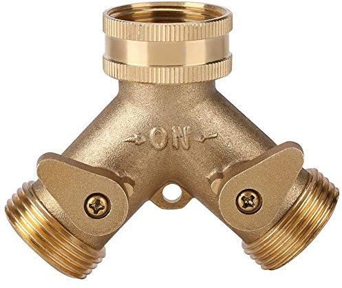 Oumefar 3/4 Zoll G1/2 Messing 2 Doppelhahn Anschluss Schlauch Splitter 2 Wasserhahn Adapter mit Ventil Garten Bewässerung Doppelhahn Schlauchanschluss Adapter(Europäischer Thread)