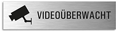 Schild Videoüberwacht 160x40 mm Türschild aus Aluminium Edelstahl-Optik selbstklebend Nr.10153-S