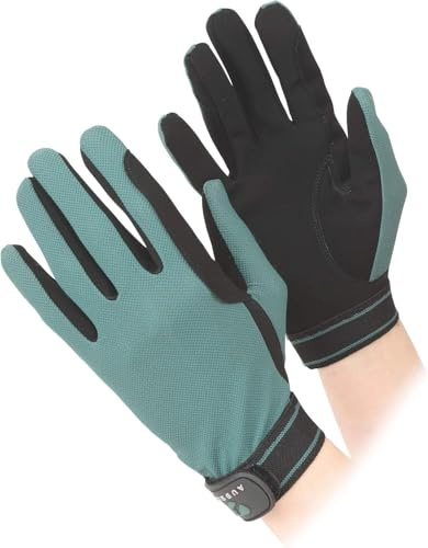 Shires Aubrion Mesh Horse Riding Gloves - Child Sizes in Green Small, Green