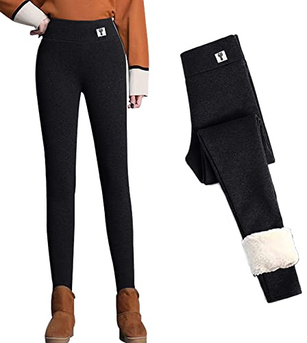 Yutdeng Leggings d'hiver pour Femme Thermique Doublé en Polaire Pantalon Taille Haute Chaud Extensible Slim Pants Épais Stretch Casual Leggings Sport Running,#1-Noir,L