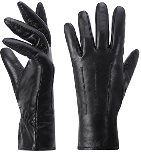 Harssidanzar Damens Lederhandschuhe Winter Warmes Kaschmirfutter Touchscreen Vintage Finished GL017EU,Schwarz, Größe L
