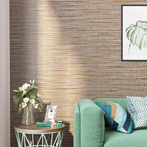 FunStick Peel and Stick Wallpaper Brown and Gold Textured Wallpaper Self Adhesive Fabric Bathroom Bedroom Sticky Back Plastic Embossed Wall Paper Brown Vinyl Wrap for Furniture Walls Patterned 40CMx2M