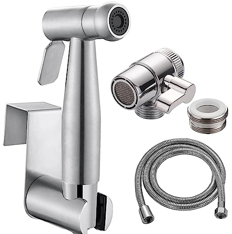 Home Handheld Bidet Baby Toilet Set with Faucet Spray, Hose and Fitting, Perfect for Washing Hair or Wash Basin (Silver)