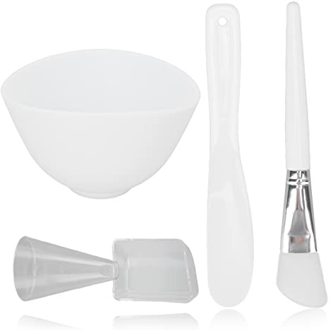 Sonew 4 teiliges Gesichtsmasken Schüssel Set, Messlöffel, Spatel, Silikonpinsel, waschbarer Hautmasken Applikator, weiß, Werkzeug Set zum Mischen von Gesichtsmasken