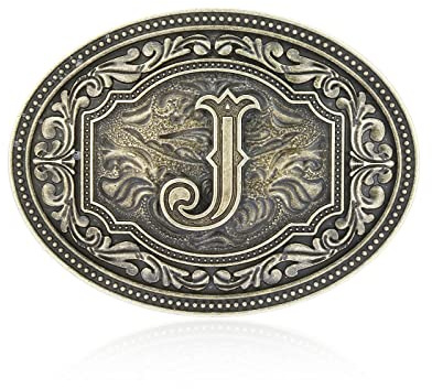 Btilasif Western Belt Buckle Initial Letters ABCDEFG to Z Cowboy Rodeo Large Belt Buckle for Men Women (J)