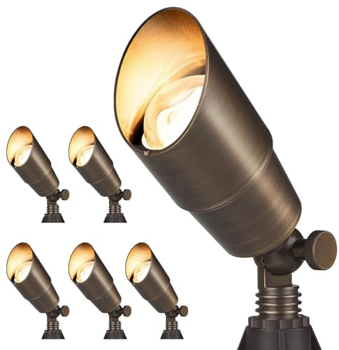 Gardencoin Solid Brass Outdoor Landscape Spotlights, 12V Heavy Duty Low Voltage LED Spot Light Waterproof for Garden and Yard Up Lighting, Bronze Accent Lighting Fixture Without MR16 Bulb, 6 Pack
