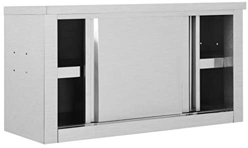 Tidyard Wandhängeschrank mit Schiebetüren Hängeschrank Wandschrank Küchenschrank Oberschrank Küche Edelstahl 90×40×50 cm