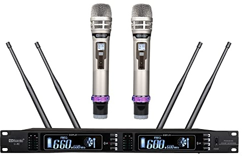 Wireless Microphone System, Guarda Audio 4 Antenna True Diversity Dual UHF Professional Cordless MIC Set, Ideal for DJ, Church, Outdoor Events, Up to Range 1000ft (U-80)