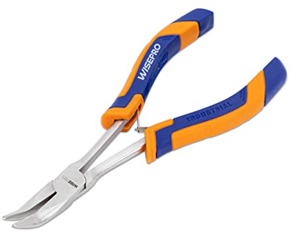 WISEPRO 6 inches Long Reach Pliers, 45 Degree Curved, Mini Extra Long Bent Nose Pliers, Thin Mini Chain Nose
