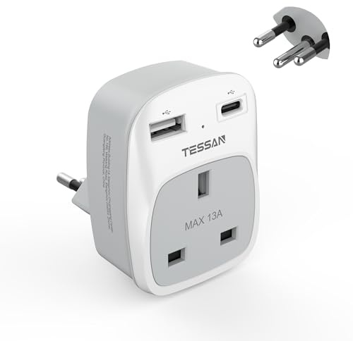 TESSAN UK to Swiss Plug Adapter, Plug Adapter for Switzerland with USB C