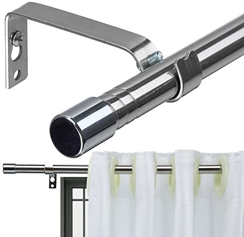 Curtain Poles 76-116 cm for Windows, 1.6 cm Silver Curtain Pole Set with Brackets Small Drapery Curtain Rods for Living Room