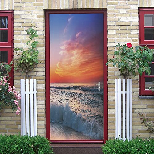 türtapete selbstklebend 3d 90x215cm(35.43 inches * 84.64 inches) Meer Sonnenuntergang Türtapete Selbstklebend - Türaufkleber 3D TürPoster Selbstklebend Wandbild - Türtapete selbstklebend TürPoster