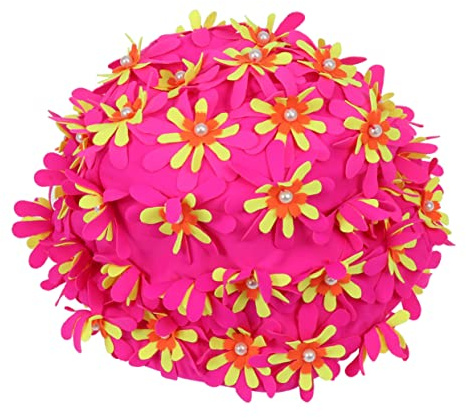BESPORTBLE Retro Floral Swim Cap for Women, Elastic Fabric Bathing Cap with 3D Flower Petals, Vintage Swimming Hat for Long Hair, Aqua Aerobics, Pool, Lake and Beach, Pink