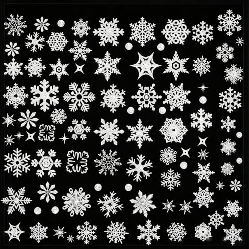 YIHELU Statische Fensteraufkleber Weihnachten, Silber Glitzer Schneeflocken Fenstersticker, rückstandsfreie wiederverwendbare Fensterfolien, Winter Deko für Fenster, Schaufenster, Weihnachtsdekoration