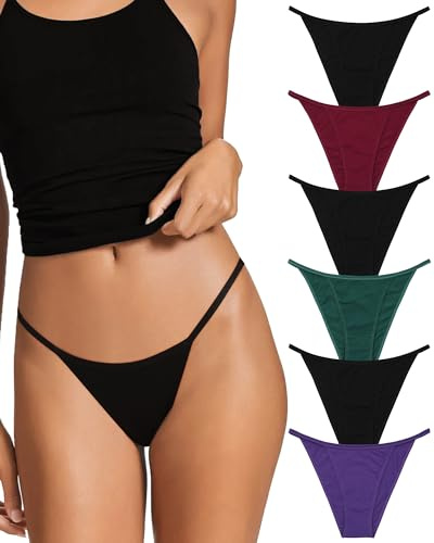 LEVAO Biancheria Intima in Cotone per Le Donne-Plus Size String Bikini Mutandine - Vita Bassa Cheeky Underwear-High Cut Stretch Ladies Slip, Confezione da 6, Medium