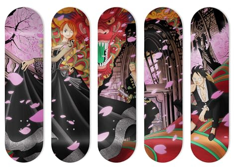 Aluminiumbrett in Form eines Skateboards für Wanddekoration, Anime, One Piece Art, für eine originelle Dekoration (5 Platten + Befestigungssets)