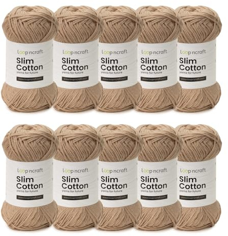 Slim Cotton 10er-Set, Beige, Loopncraft, 10 X 50g, Amigurumi Baumwolle Garn, Recycling Garn