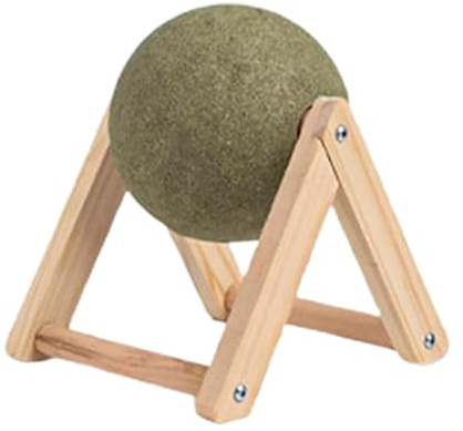 Giant Catnip Ball With Wood Stand - Rotating Dental Cat Toy for Teeth Cleaning, Katzenminze Bälle, Natural Edible Kitten S/L