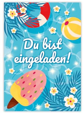 Minkocards 12 Einladungskarten zum Kindergeburtstag Schwimmbad Schwimmen Jungen Mädchen Einladung Mädchengeburtstag Jungsgeburtstag