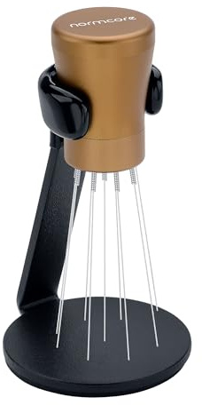 Normcore WDT Tool V2.1 with Stand - 0.23mm 9 Prong Espresso Distribution Tool, Weiss Distribution Technique, Magnetic Coffee Stirrer with 16 Extra Needles, Bronze Anodized Aluminum Handle