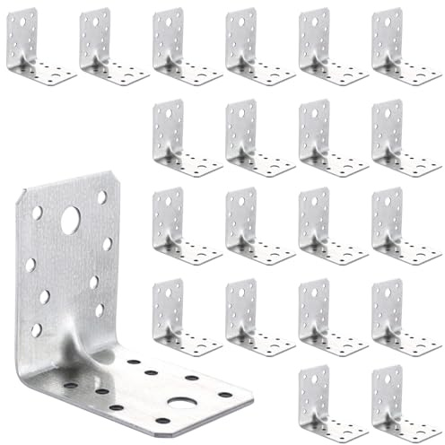 MUXHEL 20PCS Angle Brackets 70x70x55x1.5mm L Brackets for Wood Stainless Steel Corner Brackets Heavy Duty Corner Brace Angle Brackets for Wood Furniture Fixing and Repairing