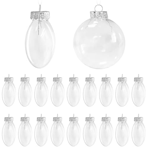 Klare Flache Kunststoff füllbar Kugeln, 20Pcs Weihnachtsbaum Flache Kugeln, 6cm DIY füllbar klare Weihnachtskugeln für Weihnachten Crafting dekorative Kugeln (60mm,20pcs)