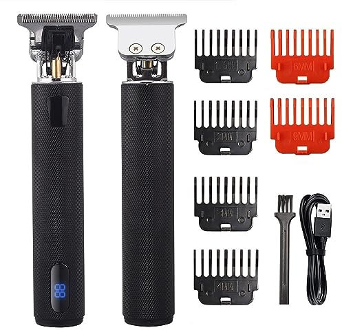 Professioneller Haarschneider, mit 6 Kämmen Bartschneider, elektrischer Trimmrasierer für Herren, Bartschneider mit LED-Anzeige & wiederaufladbarem USB, Konturschneider für Männer/Friseure (Schwarz)