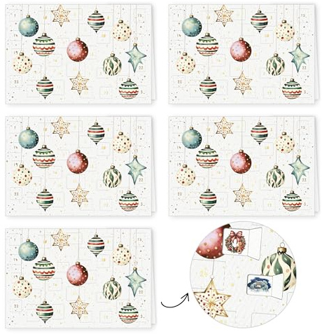 PremiumLine Adventskalenderkarte, 5 Stück inkl. Briefumschlag | Adventskalender Karten mit Türchen | umweltfreundlicher Naturkarton, 11,5 x 17cm | Skorpion Weihnachtskarten