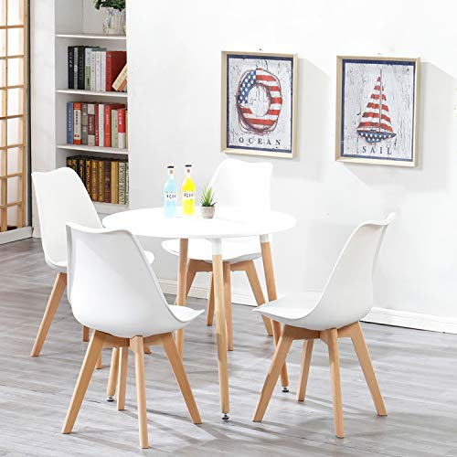 DEYARNA HOME Juego de mesa de comedor con 4 sillas, mesa de comedor y 4 sillas de comedor escandinavas para comedor, cocina, sala de estar, oficina (blanco) Tamaño de la mesa: 80 x 80 x 75 cm