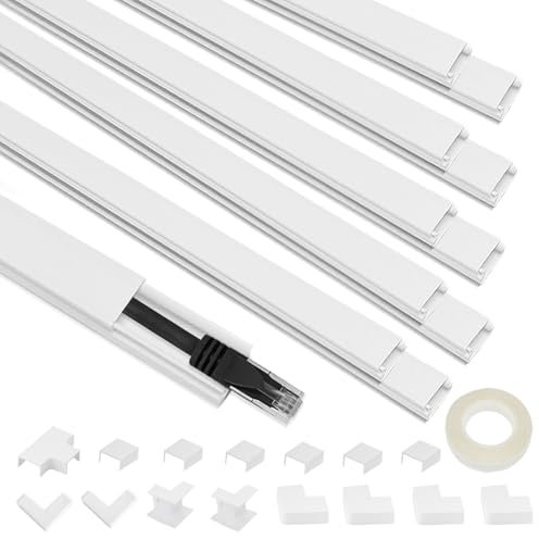 10 unidades de canaletas autoadhesivas para cables, color blanco, 40 cm x 10 unidades, cubierta de PVC de 4 m para ocultar cables, canal para cables de TV para todos los cables de alimentación en el