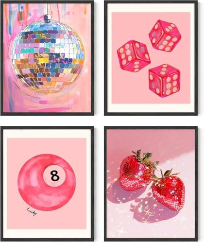 Linilioart Lot de 4 affiches murales vintage amusantes et esthétiques pour adolescentes, sans cadre, rose funky (20 x 25 cm)