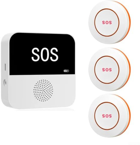HEBEOT Pulsante di chiamata per anziani per allarme WiFi Tuya per assistenza agli anziani, pulsante SOS wireless con avvisi personalizzabili per assistenti (host e 3 SOS)
