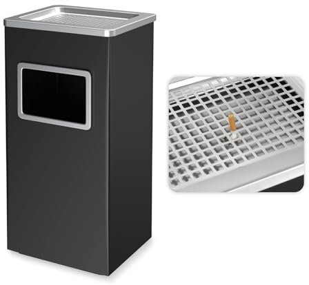 JTWWDM Cubo Basura para Exteriores, Cubo Basura Comercial Acero Inoxidable 9,64 X 9,64 X 23,62, Cubo Basura Industrial Cuadrado con Tapa, Contenedor Residuos,Negro