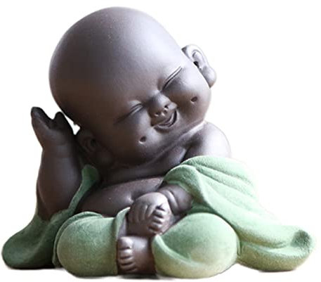 CWZZWS Kleine niedliche Buddha-Statue aus Keramik, Mönchsfigur, Buddah-Statuen und -Figuren, lachende Buddha-Statue, Mönchsfigur, Feng Shui-Ornamente, klassisches, zartes Keramik-Teezubehör, D