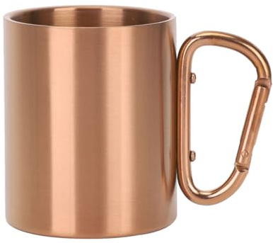 Namvo Tasse en Acier Inoxydable avec Mousqueton, Tasse à Eau Double Couche en Acier Inoxydable avec Mousqueton, Tasse de Camping en Plein air, 300 ML (Bronze)