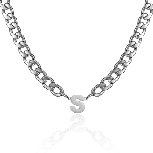 AFSTALR Kette mit Buchstaben Herren Buchstaben Halskette, Edelstahl Panzerkette Kette Silber Gold mit A-Z Buchstabe Anhänger, Schmuck Geschenke Personalisierte für Männer 20 Inches