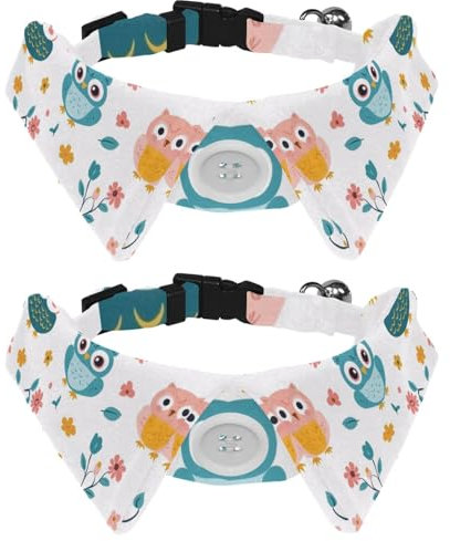 2 x Hunde-Fliegen, Sicherheitsschnalle, verstellbar, weich, Welpenhalsband mit Glöckchen, für kleine Kätzchen, Eulen-Cupcakes