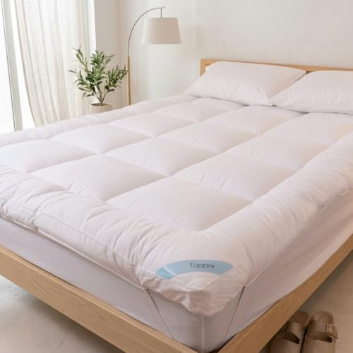 CloudTopper™ Hotel Quality Mattress Topper - 10 cm Thick Hypoallergenic Luxury Mattress Topper - Machine Washable with Breathable Microfibre Material, Ideal Back Pain & Body Ache Relief