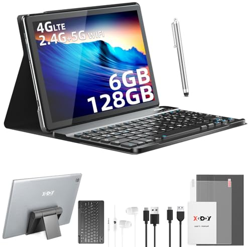 XGODY 10,1 Zoll 4G LTE(2 SIM Slot) Octa-Core Android 12 Tablet 6GB RAM 128GB ROM Tablet mit Tastatur 8000mAh Akku 1920x1200 FHD+IPS Touchscreen 5MP+8MP Kamera Bluetooth 5.0